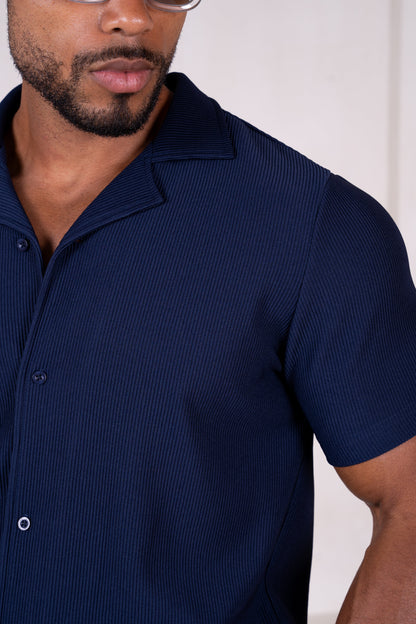 Pleated Slim Fit Shirt - Navy