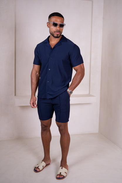 Pleated Slim Fit Shirt - Navy