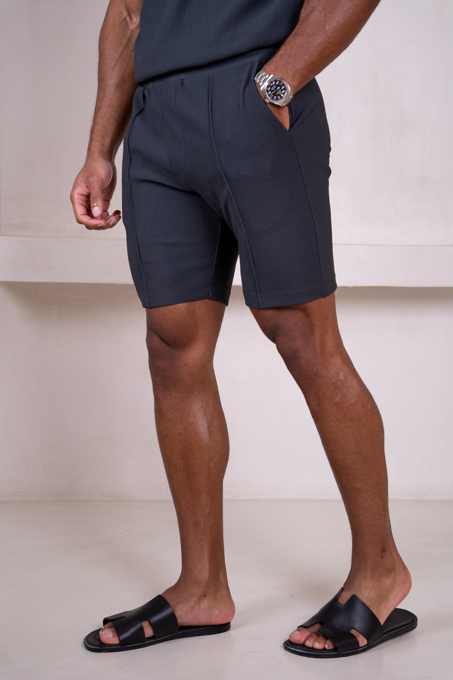 Pleated Slim Fit Shorts - Charcoal
