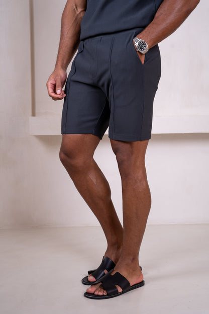 Pleated Slim Fit Shorts - Charcoal