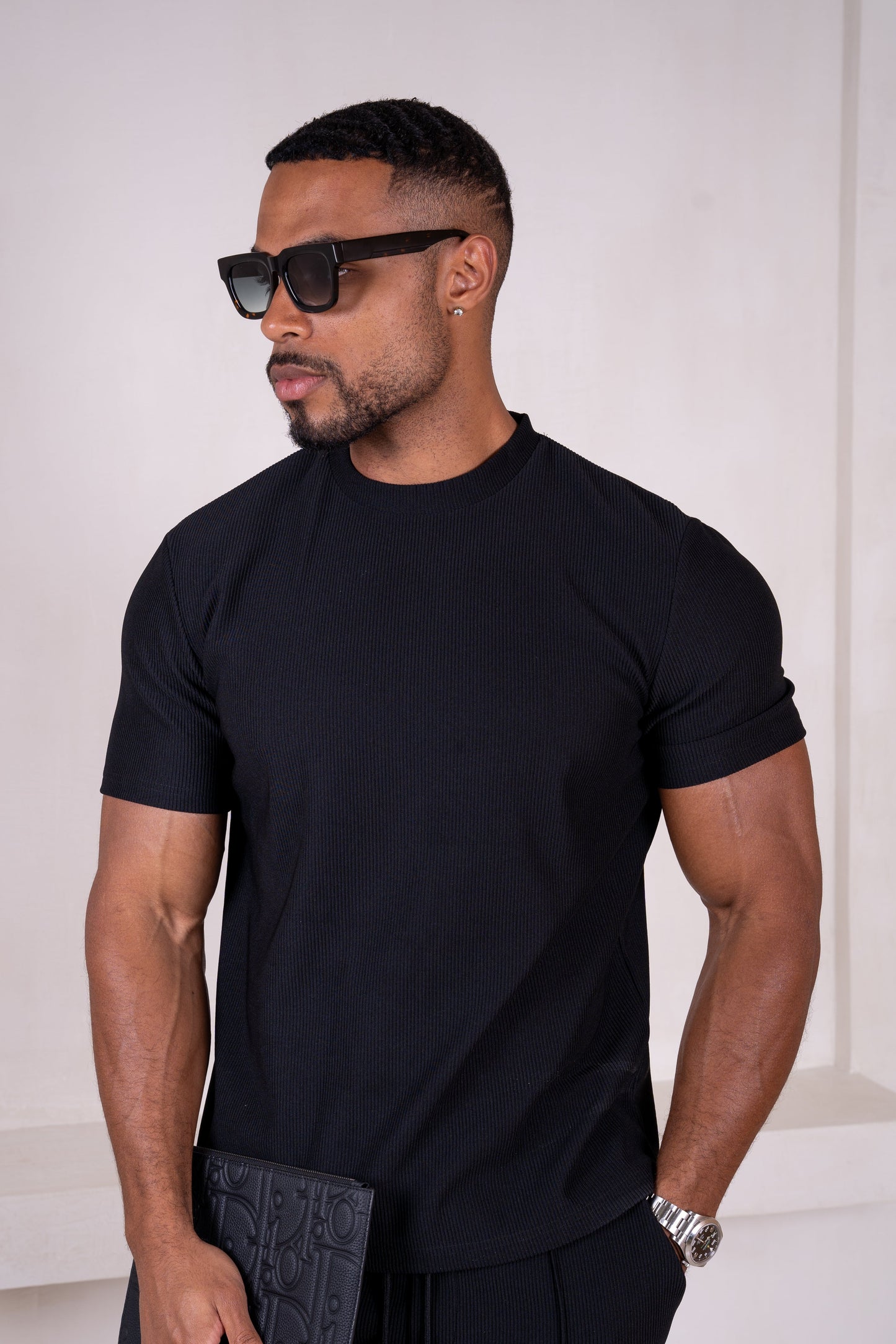 Pleated Slim Fit T-Shirt - Black