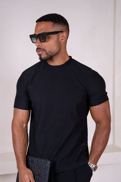 Pleated Slim Fit T-Shirt - Black