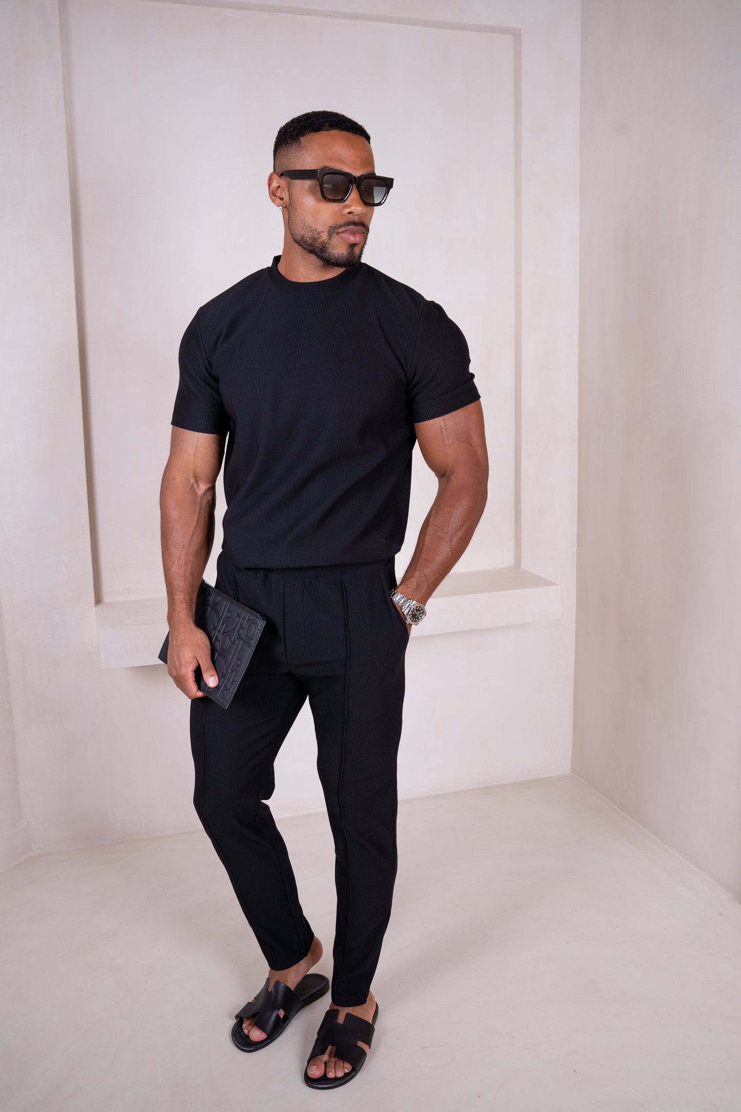 Pleated Slim Fit T-Shirt - Black