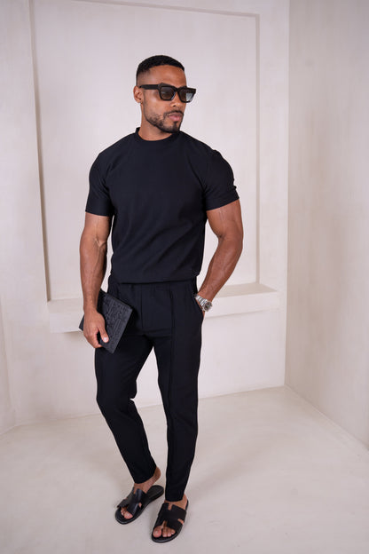 Pleated Slim Fit T-Shirt - Black