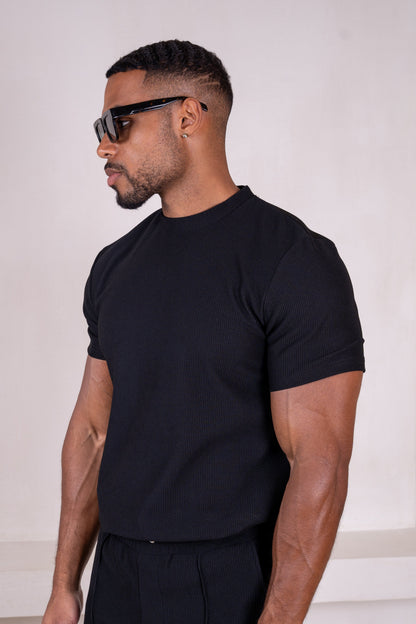Pleated Slim Fit T-Shirt - Black