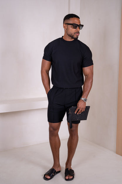 Pleated Slim Fit Shorts - Black