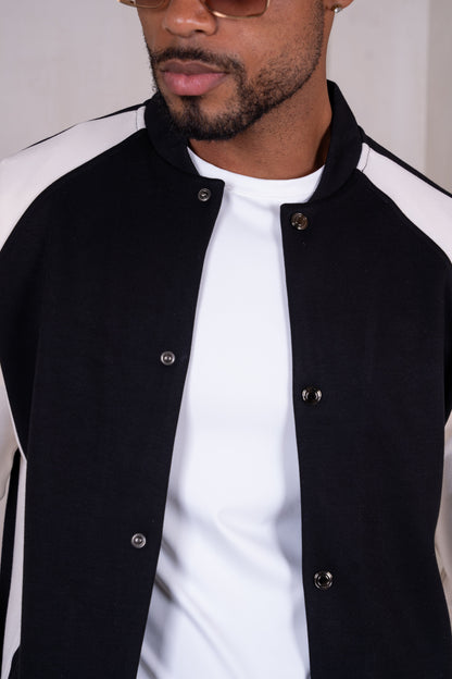 Panelled Scuba Varsity Jacket - Black