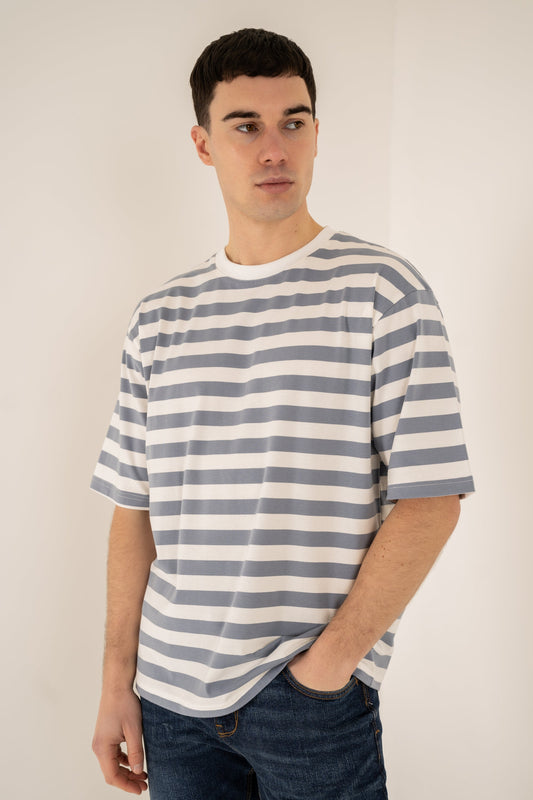 Relaxed Fit Stripe T-Shirt - Blue