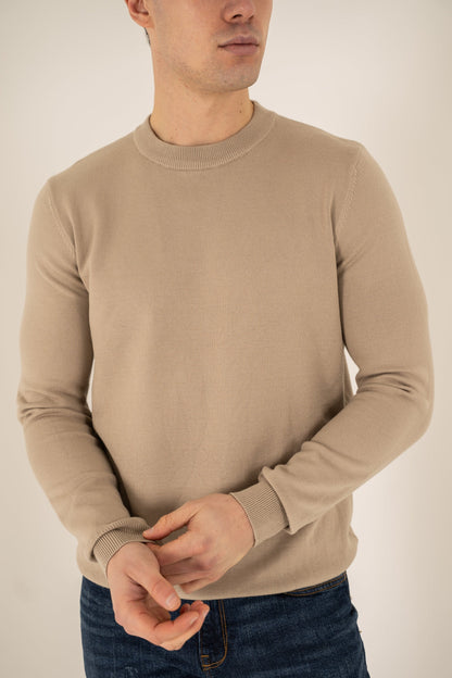 Ultra Fine Knit Crew Neck Jumper - Taupe