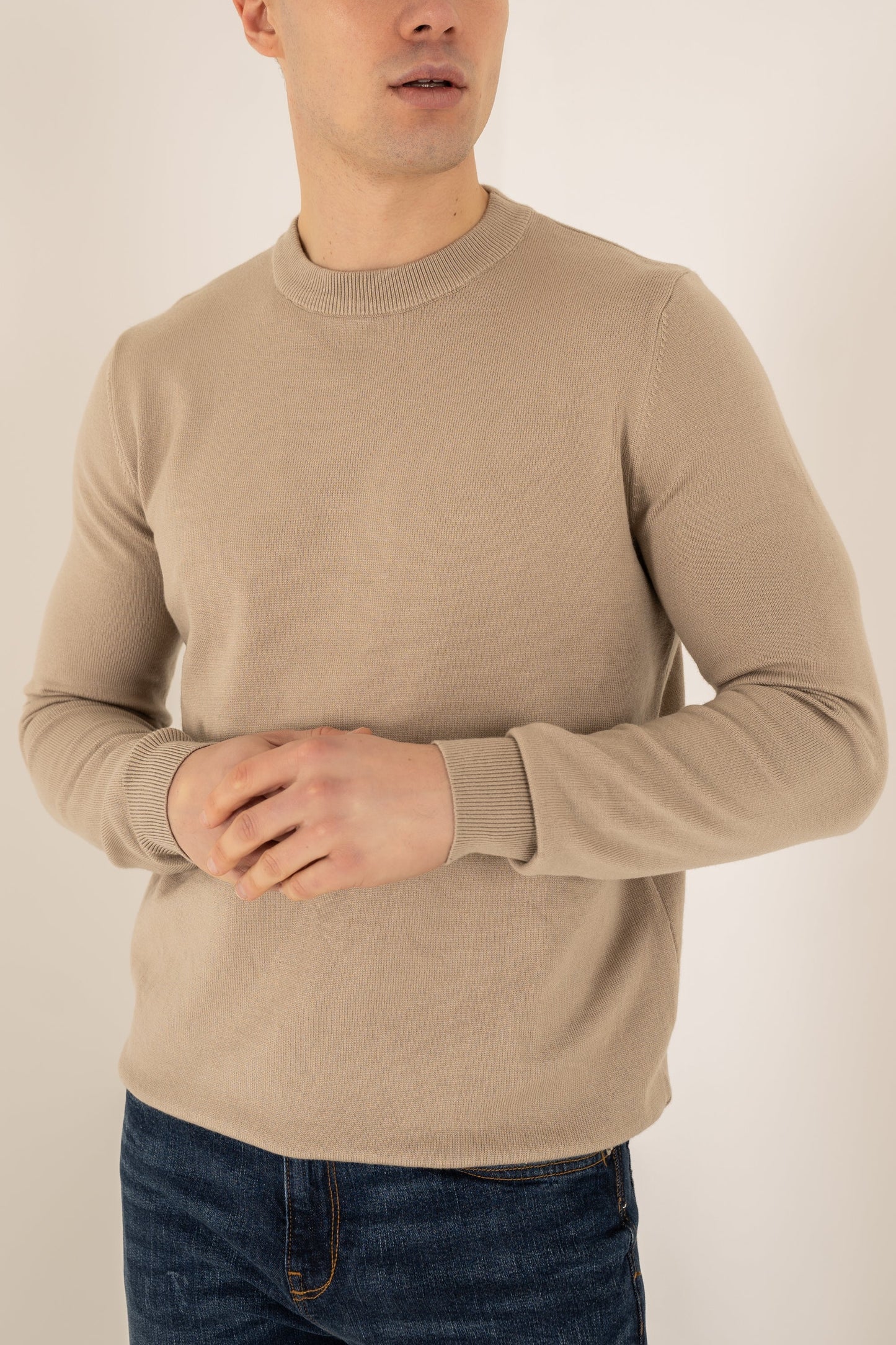 Ultra Fine Knit Crew Neck Jumper - Taupe