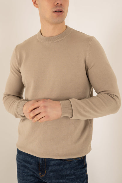 Ultra Fine Knit Crew Neck Jumper - Taupe