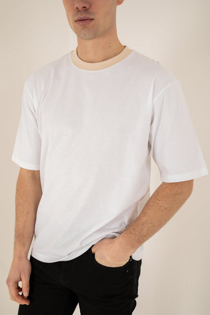 Relaxed Fit Contrast Neck T-Shirt - White