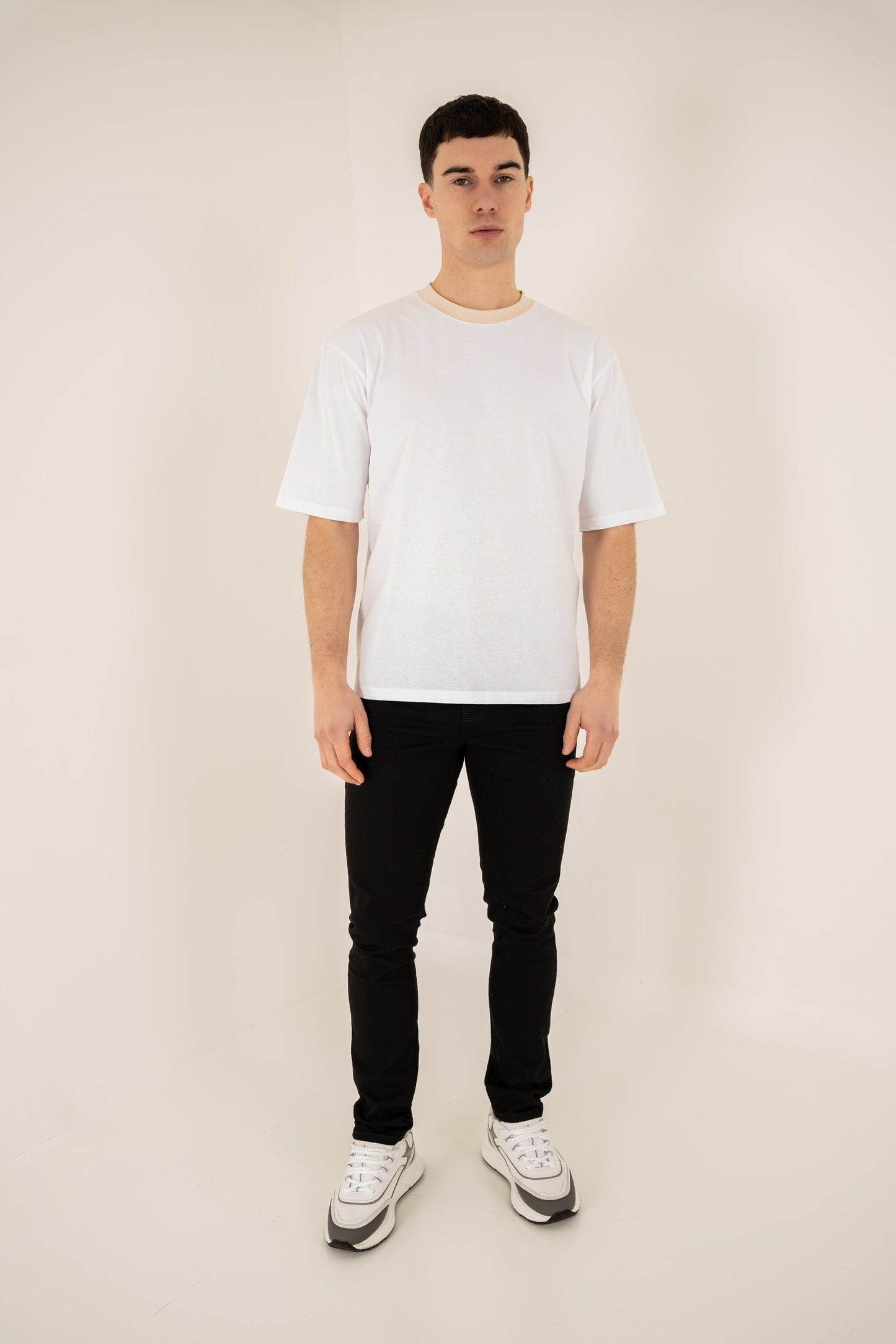 Relaxed Fit Contrast Neck T-Shirt - White