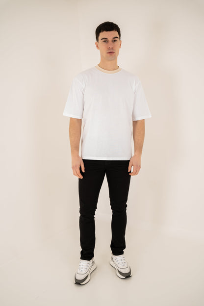 Relaxed Fit Contrast Neck T-Shirt - White
