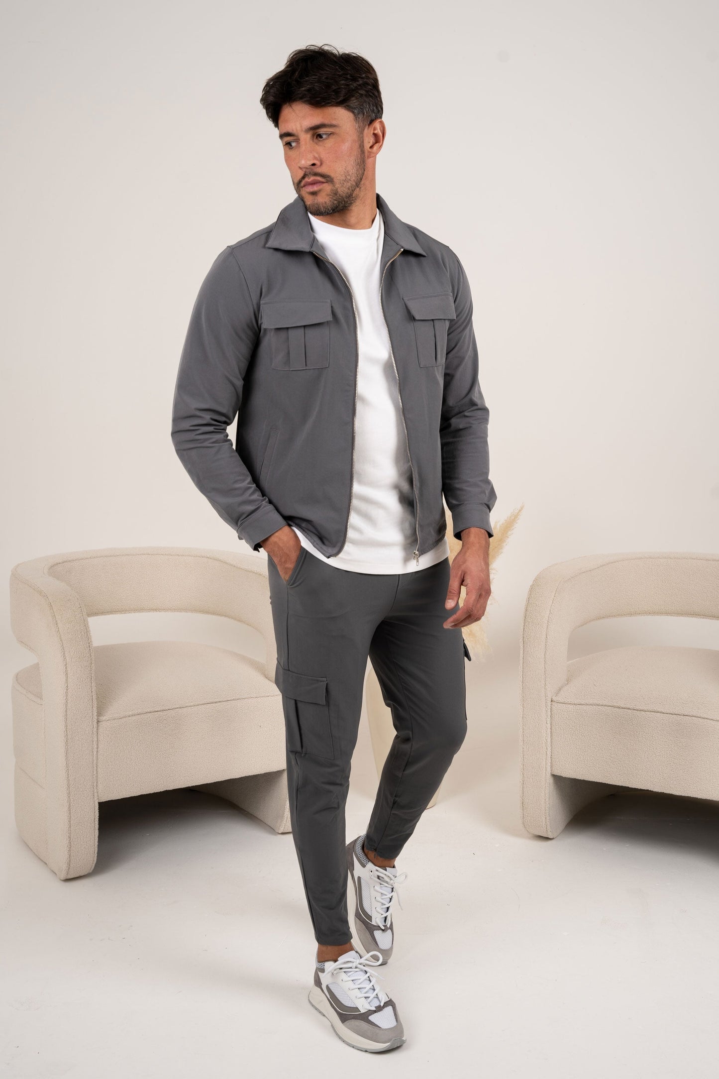 Premium Cargo Utility Jacket - Charcoal