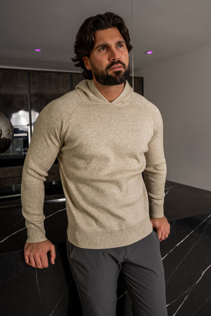 Slim Fit Knitted Hoodie - Oatmeal