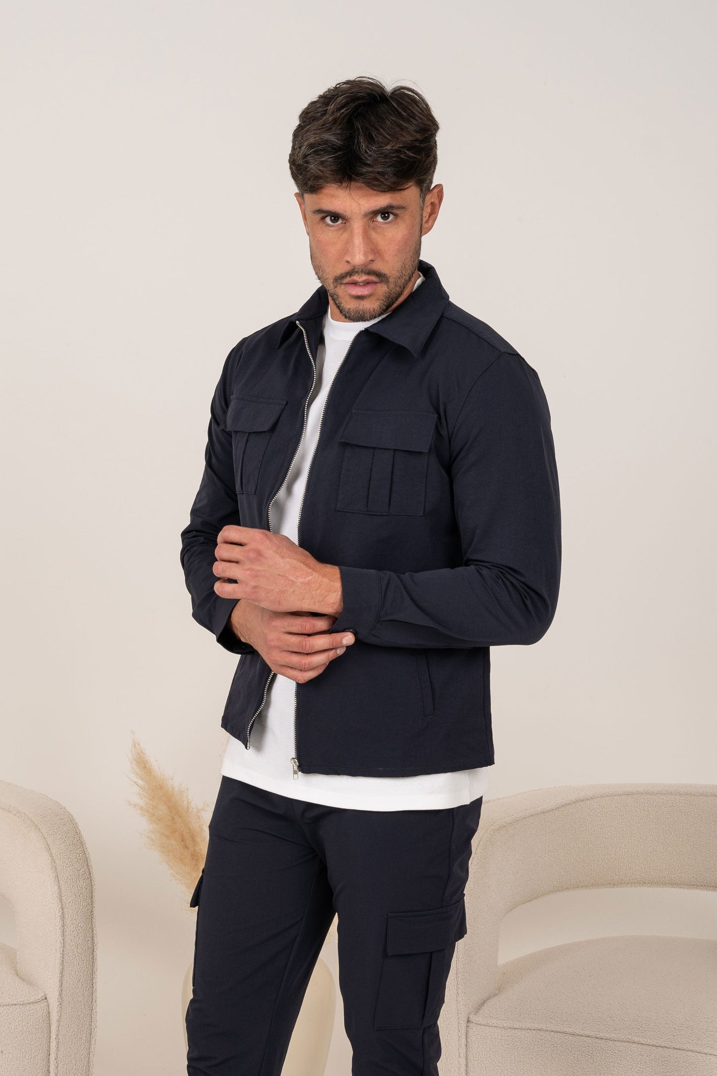 Premium Cargo Utility Jacket - Navy