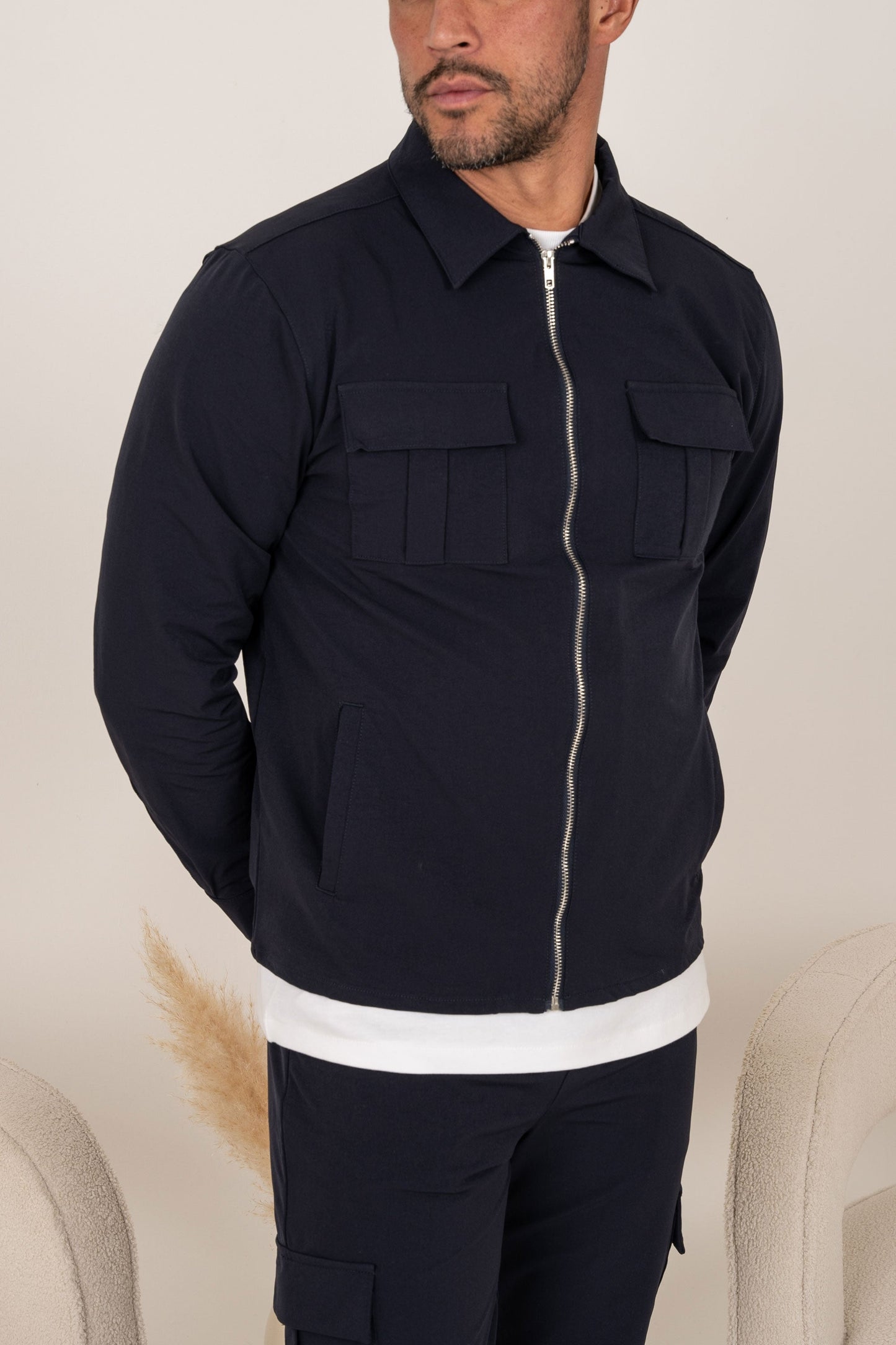Premium Cargo Utility Jacket - Navy