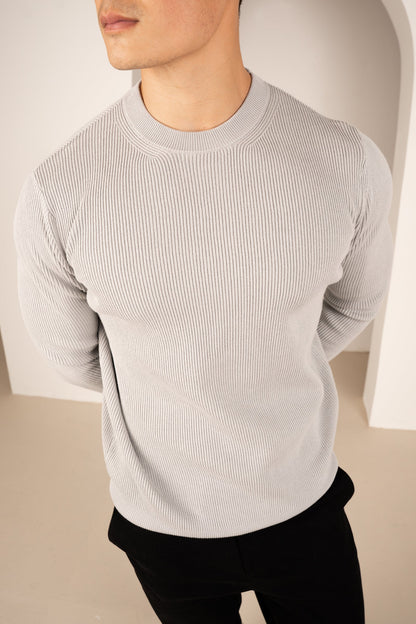 Ribbed Knit Slim Fit Jumper - Grey