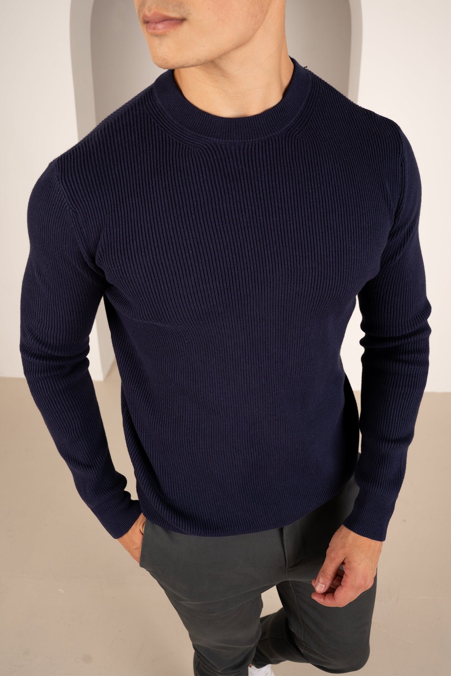 Ribbed Knit Slim Fit Jumper - Navy
