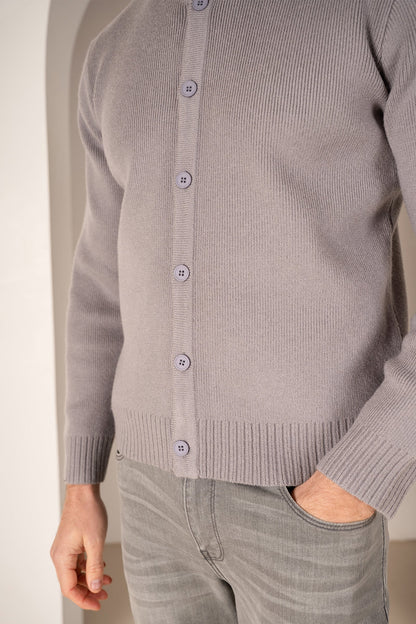 Y Neck Button Up Cardigan - Grey