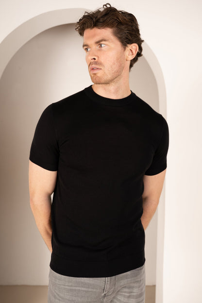 Ultra Fine Slim Fit Knit T-Shirt - Black