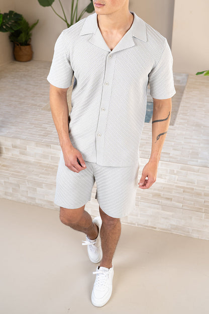 Herringbone Revere Collar Shirt - Grey