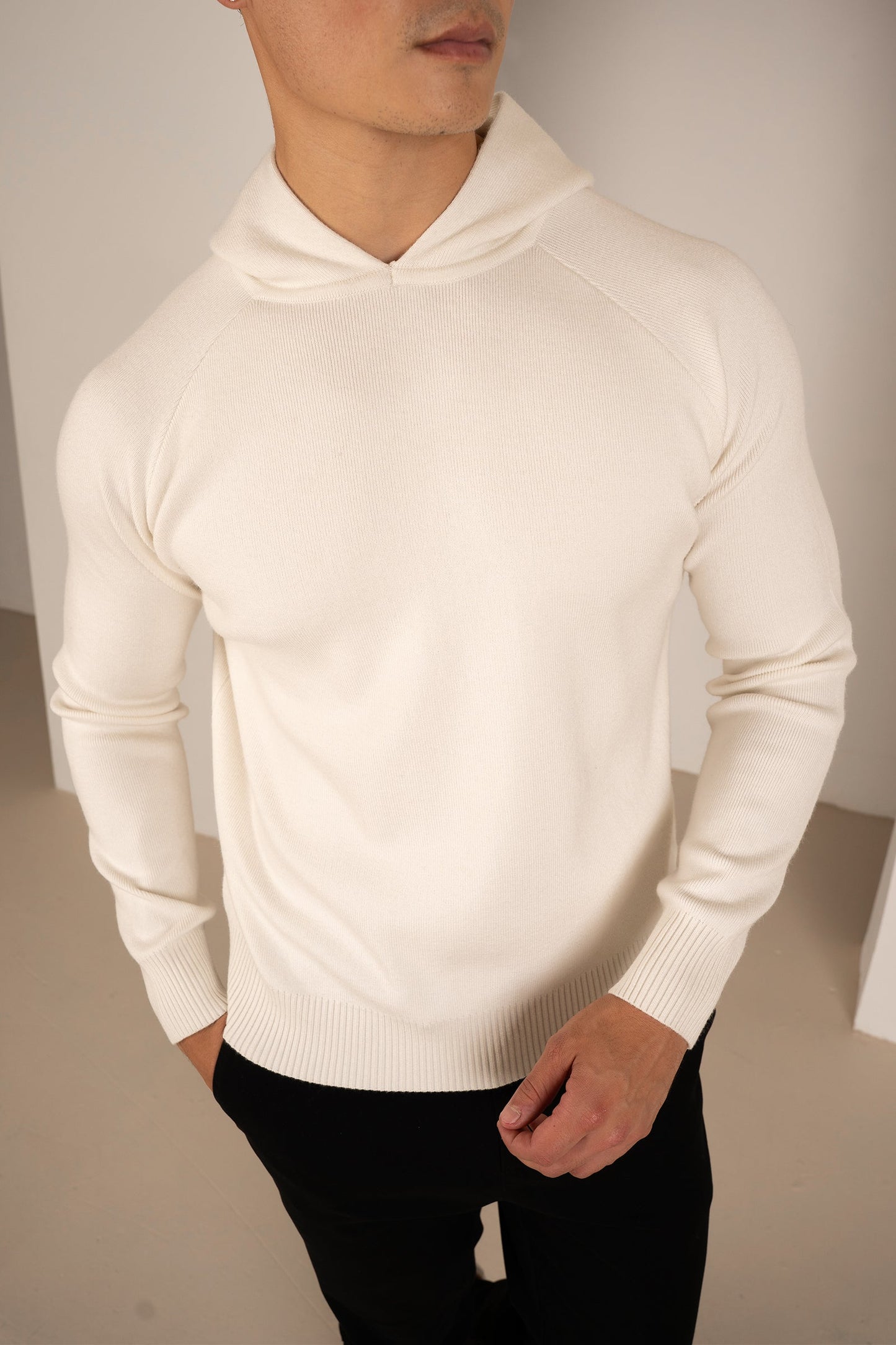Slim Fit Knitted Hoodie - Off White