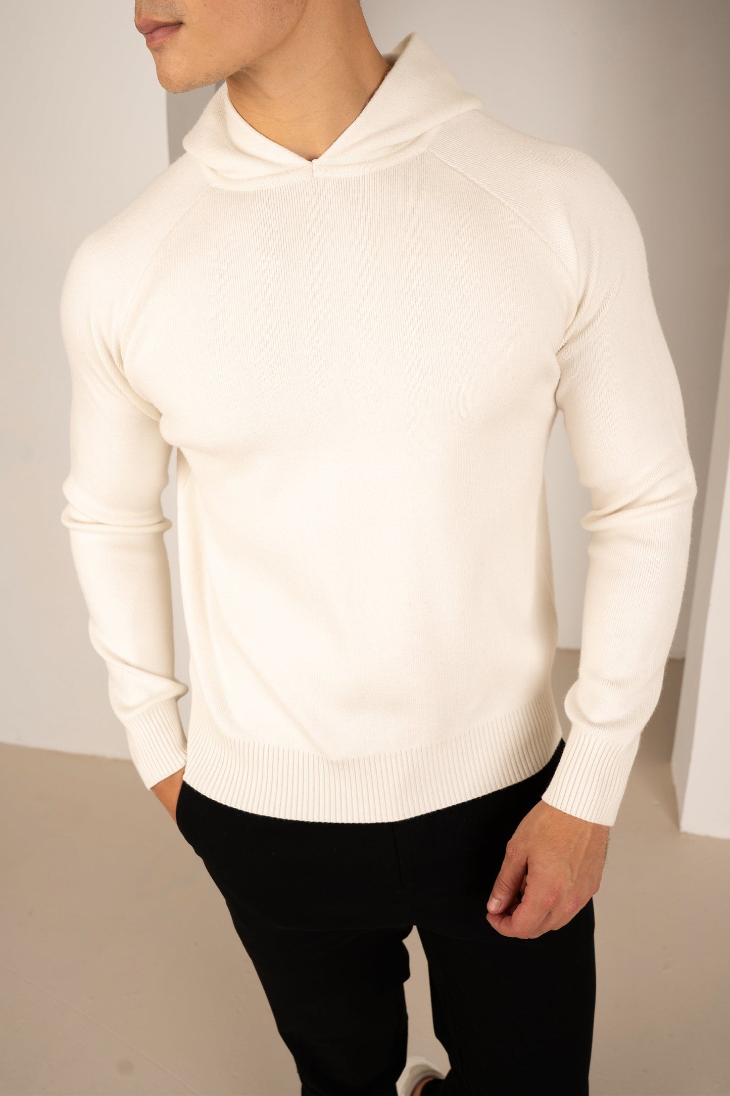 Slim Fit Knitted Hoodie - Off White