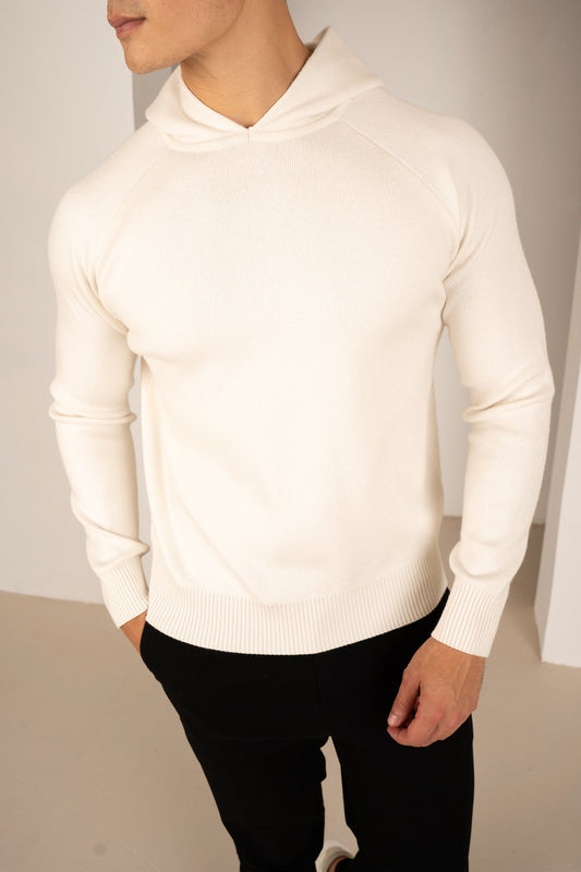 Slim Fit Knitted Hoodie - Off White