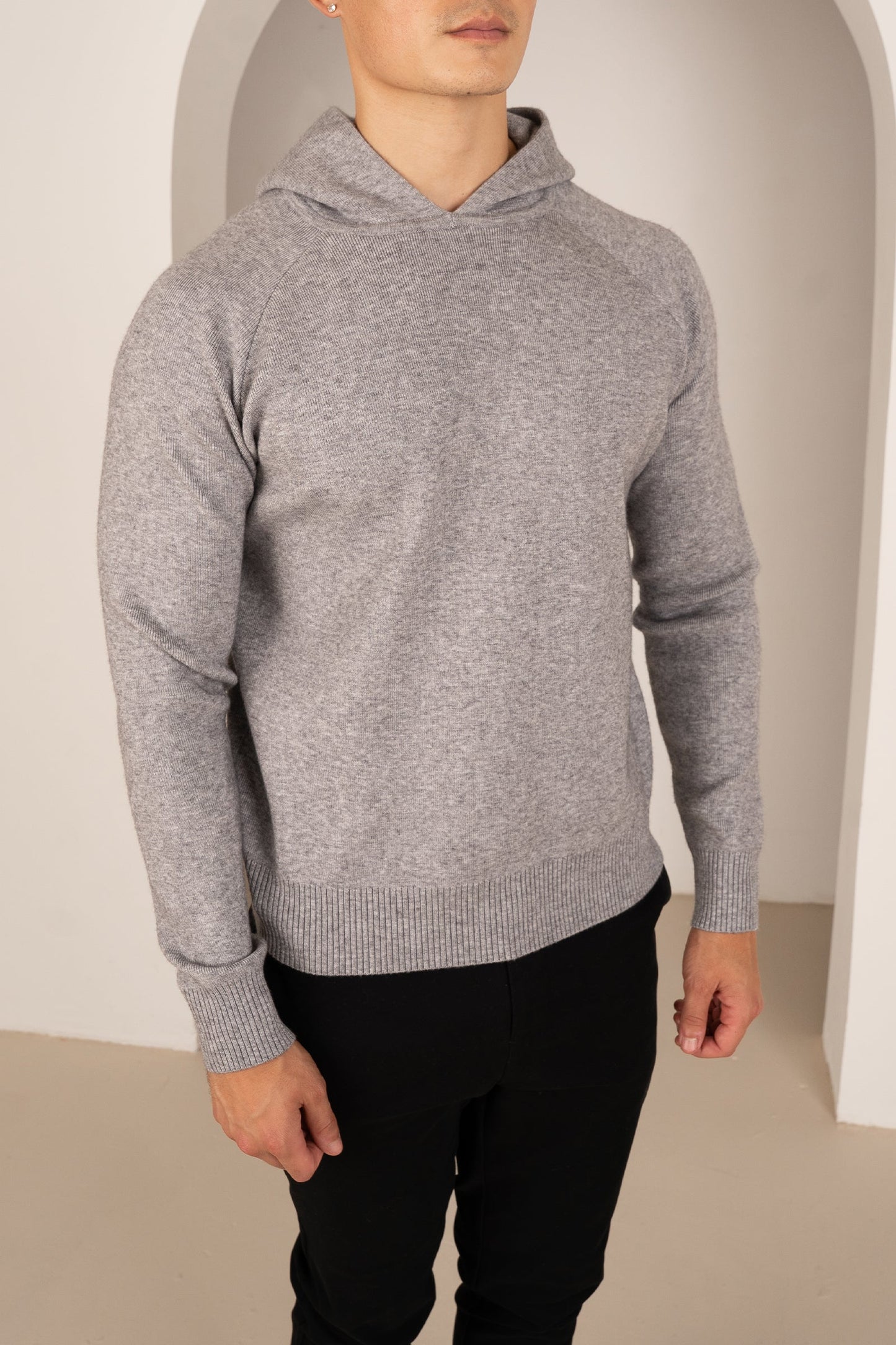 Slim Fit Knitted Hoodie - Grey