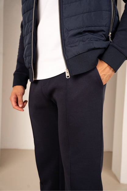 Hybrid Quilted Zip Through Hooded Jacket - Navy