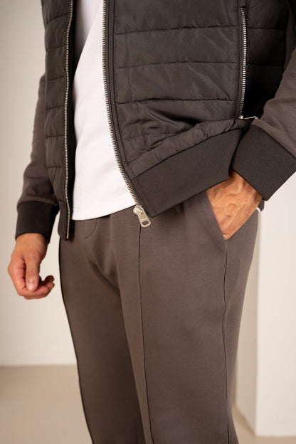 Hybrid Quilted Zip Through Hooded Jacket - Charcoal