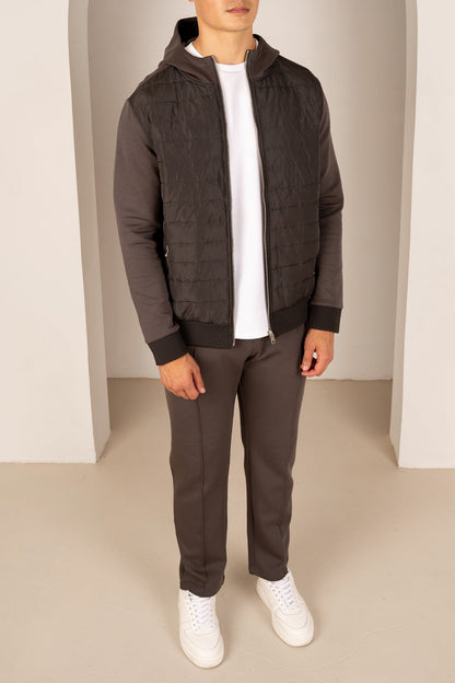 Hybrid Quilted Zip Through Hooded Jacket - Charcoal