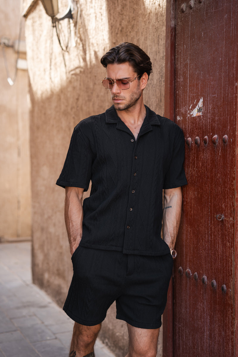 Jacquard Oversized Resort Shirt - Black