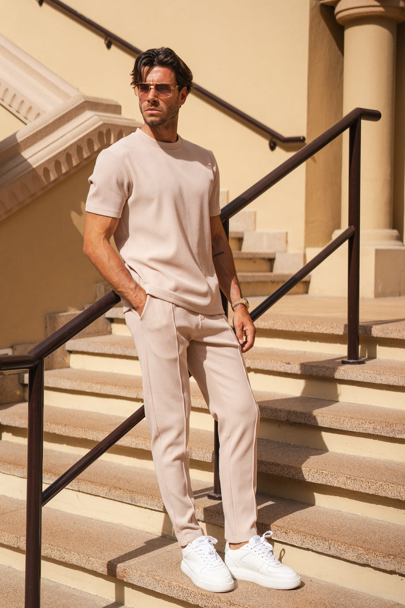 Pleated Slim Fit T-Shirt - Taupe