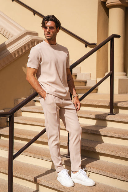 Pleated Slim Fit T-Shirt - Taupe