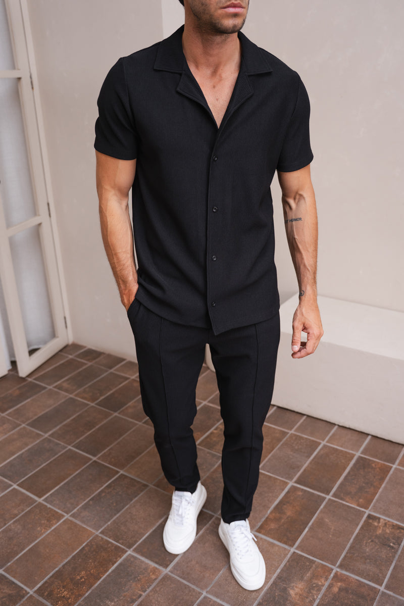 Pleated Slim Fit Shirt - Black
