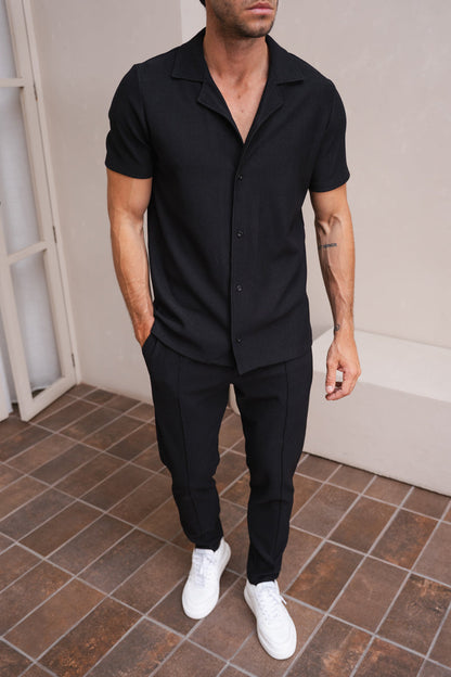 Pleated Slim Fit Shirt - Black