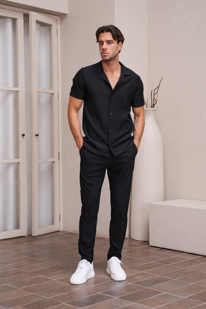 Pleated Slim Fit Shirt - Black