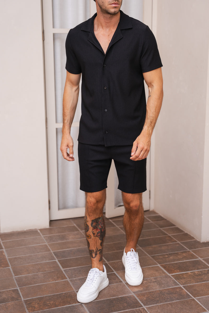 Pleated Slim Fit Shirt - Black