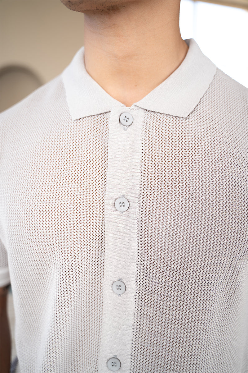 Mesh Tape Knitted Shirt - Grey