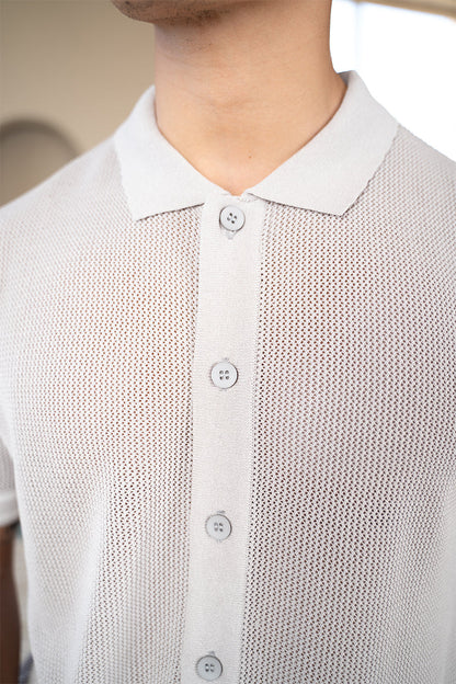 Mesh Tape Knitted Shirt - Grey