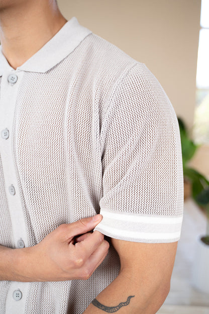 Mesh Tape Knitted Shirt - Grey