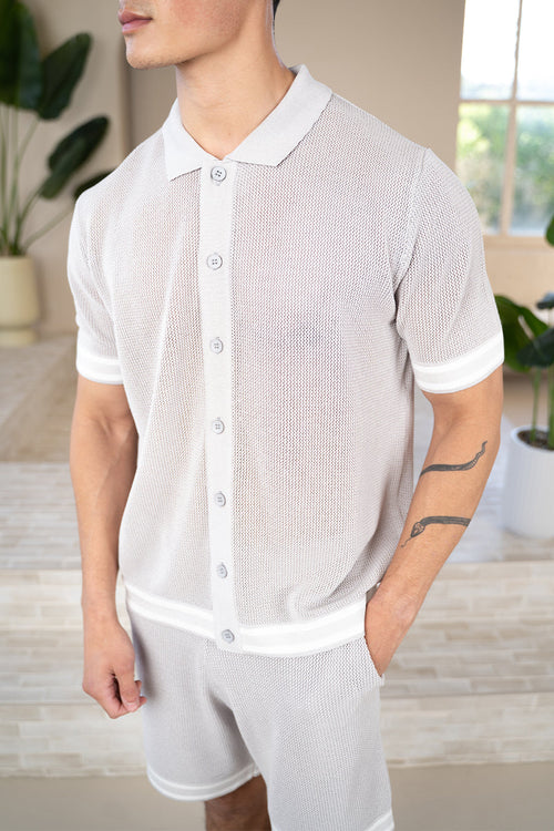 Mesh Tape Knitted Shirt - Grey