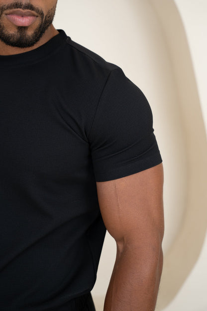 Waffle Knit Slim Fit T-Shirt - Black